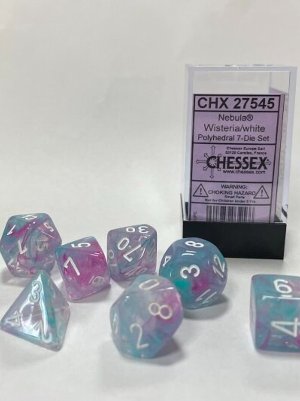 Chessex - Nebula Wisteria/white Luminary Polyhedral 7-Dice Set